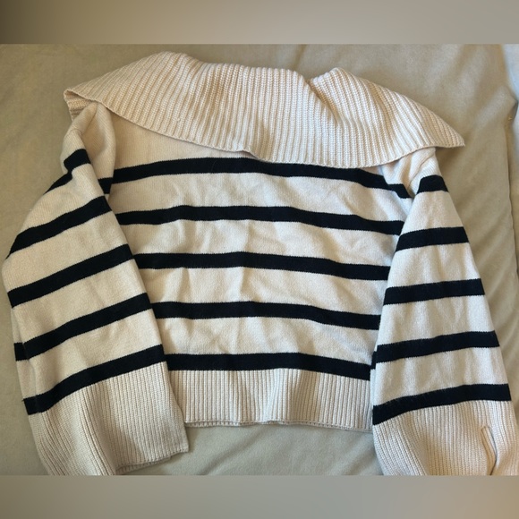 Cream and Black Striped Collared Sweater - Picture 2 of 4